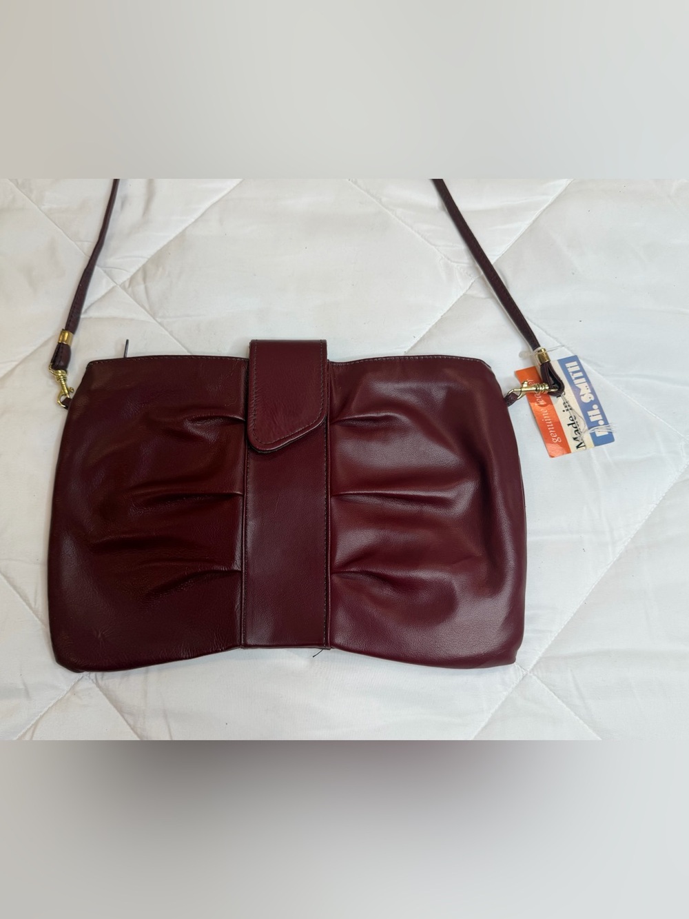 Vintage B.H. Smith Genuine Leather Clutch Purse Convertible Burgundy NEW
